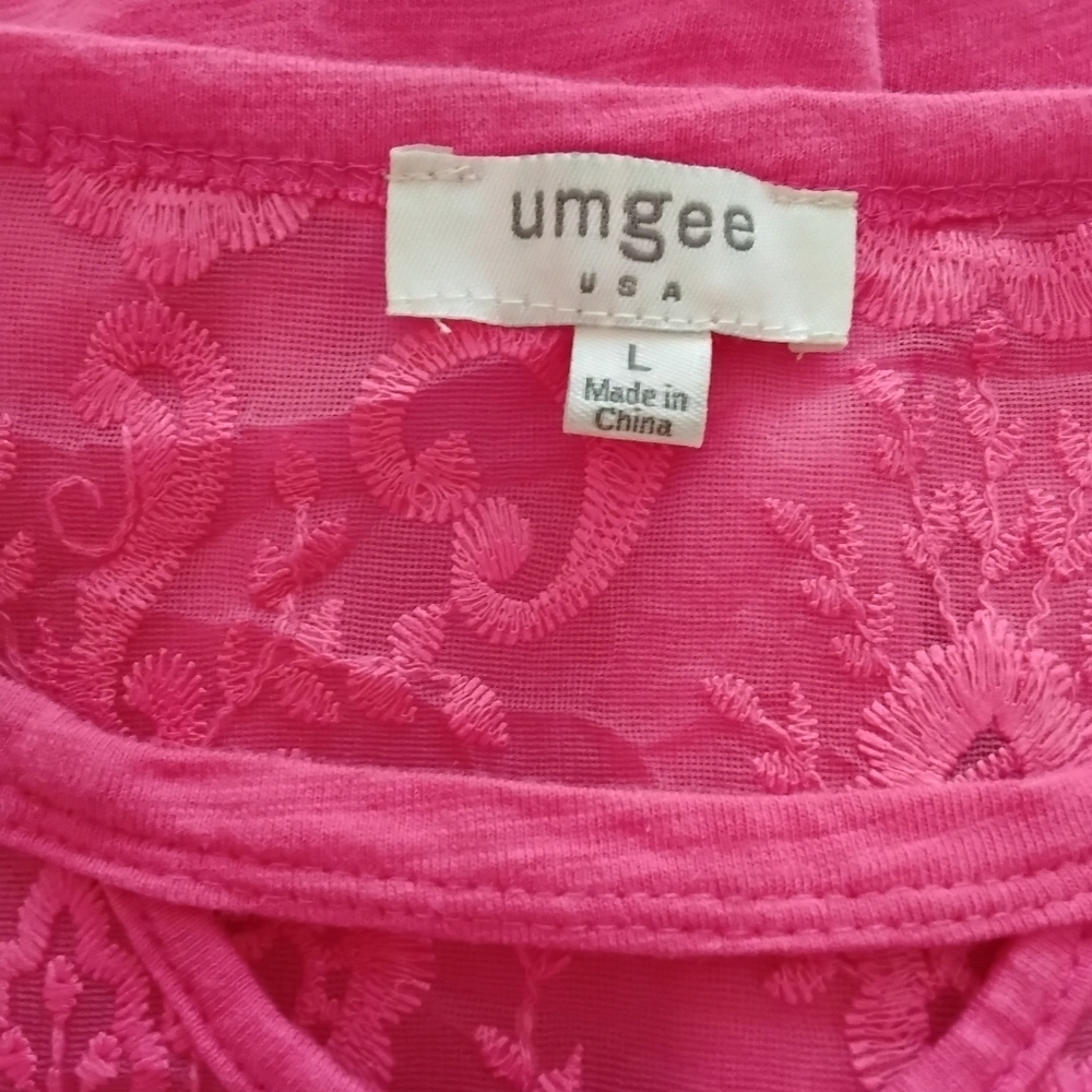 Umgee Women's L Pink Lace Short Sleeve Pullover Top - Picture 6 of 7